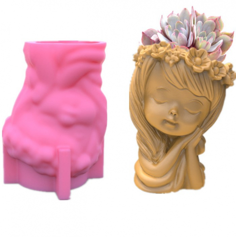 Matrite pentru mini ghivece/vaze - Matrita de silicon mini ghiveci, Milmatt, Model Fetita Visatoare