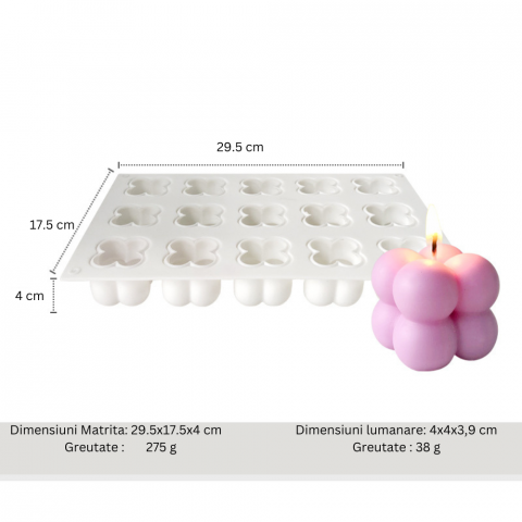Matrita de silicon pentru lumanari, Milmatt, Model 15 cuburi Bubble, 3D [1]