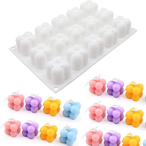 Matrita de silicon pentru lumanari, Milmatt, Model 15 cuburi Bubble, 3D [4]