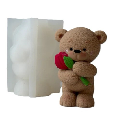 Matrițe Silicon Premium (Food Grade) - Matrita din silicon alimentar premium, Ursulet cu Floare, pentru lumânări, săpun și deserturi