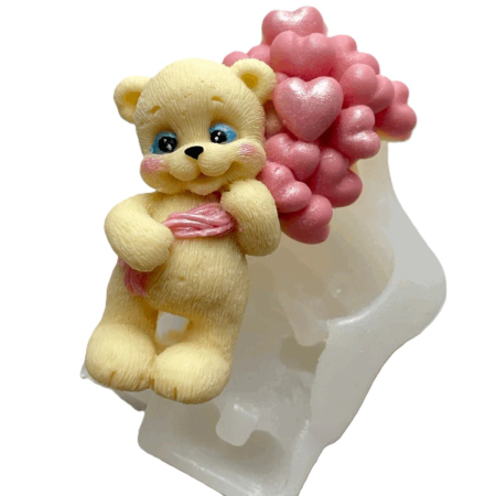 Matrițe Silicon Premium (Food Grade) - Matrita din silicon alimentar premium, Ursulet cu baloane inima, pentru lumânări, săpun și deserturi
