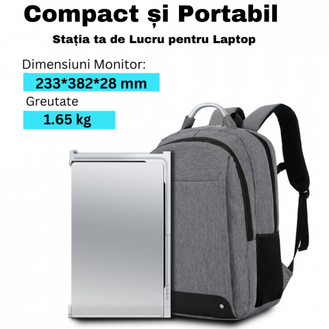 Monitor extender pentru laptop, Milmatt, Model S 600, ecran 15 inch, rezolutie 1920x1080, compatibil Windows, MacOS, M1, M2, Conectare cu un singur cablu, portabil, gri [7]