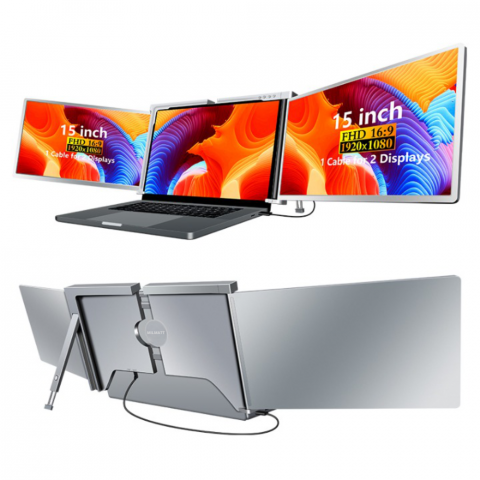 Monitor extender pentru laptop, Milmatt, Model S 600, ecran 15 inch, rezolutie 1920x1080, compatibil Windows, MacOS, M1, M2, Conectare cu un singur cablu, portabil, gri [1]