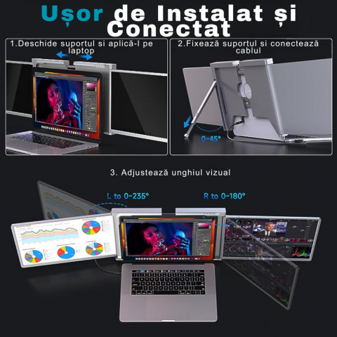 Monitor extender pentru laptop, Milmatt, Model S 600, ecran 15 inch, rezolutie 1920x1080, compatibil Windows, MacOS, M1, M2, Conectare cu un singur cablu, portabil, gri [6]