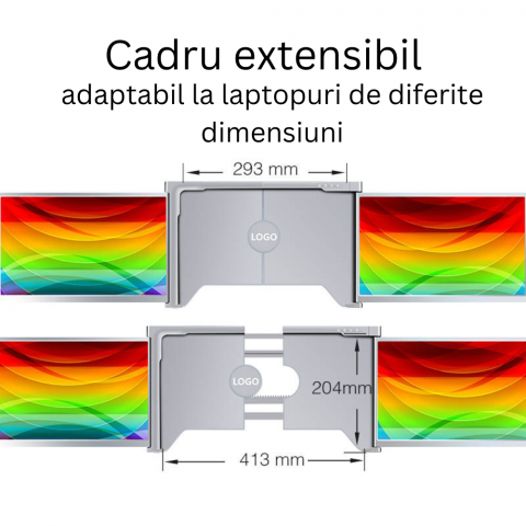 Monitor extender portabil Tri-screen pentru laptop, Milmatt, Model S 300 ecran 13.3 inch, Wide, rezolutie 1920x1080, portabil, gri [9]