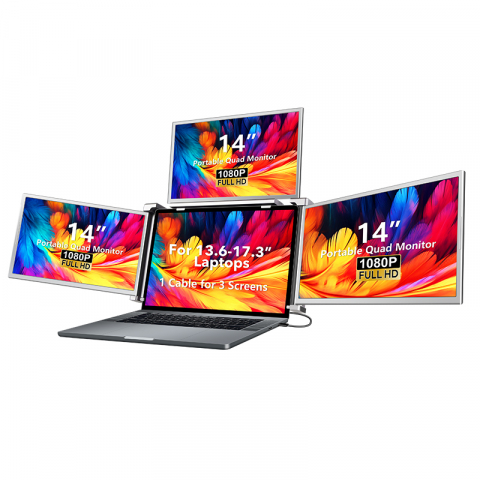 Monitor LED extender portabil pentru laptop, Milmatt, 14 inch, excelent pentru Birou, Calatorii, FullHD, Conectare cu un Singur Cablu, Quad-Screen compatibil display de 13,6 -17.3 inch, compatibil Win [1]