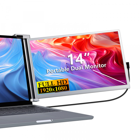 Monitoare - Monitor portabil pentru laptop, Milmatt, 14 inch, ecran FHD 1080P IPS, extensie pentru laptop cu port USB-C și Mini HDMI, Plug & Play, compatibil cu laptopuri de 14-17.3”, Switch, Xbox, gri