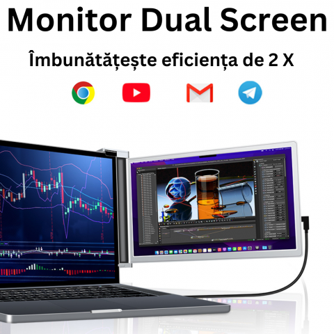 Monitor portabil pentru laptop, Milmatt, 14 inch, ecran FHD 1080P IPS, extensie pentru laptop cu port USB-C și Mini HDMI, Plug & Play, compatibil cu laptopuri de 14-17.3”, Switch, Xbox, gri [7]