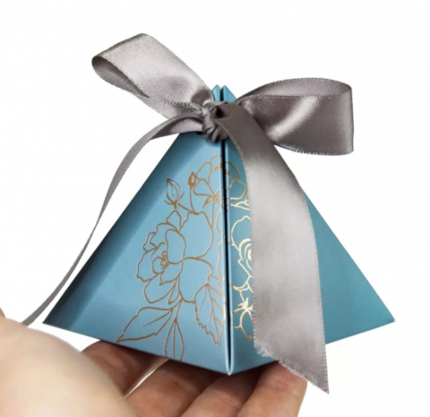 Set 20 Cutii Marturii/Cadou, Milmatt, panglica saten gri, albastru 7x7x8 cm [4]