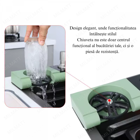 Set chiuveta bucatarie, Milmatt, multifunctionala, cu afisaj led, baterie cu dus extractibil, 2 cascade, spalator pahare, dozator sapun,otel inoxidabil 3 mm, culoare NEGRU SI VERDE, 75 x 46 cm [17]