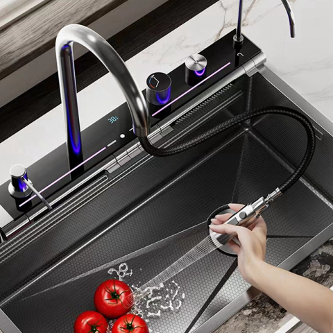 Set chiuvetă bucătărie MILMATT – Multifuncțională, LED, baterie brevetată, inox negru [18]