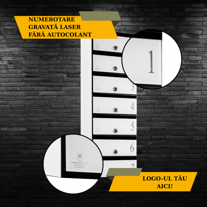 Cutie Postala Bloc Sticla Lacobel MODUL - Logo + Numar Personalizat [3]