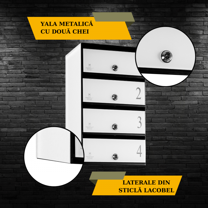 Cutie Postala Bloc Sticla Lacobel MODUL - Logo + Numar Personalizat [4]