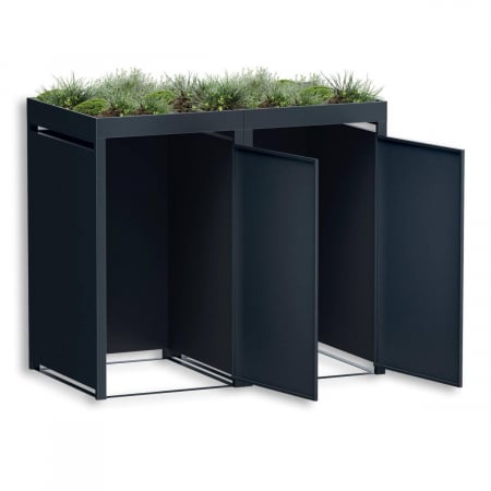 Cutie de gunoi MimoElvo cu acoperiș de plante | 2 compartimente | 240l | Antracit RAL 7016 | Mâner ușă cu încuietoare [6]