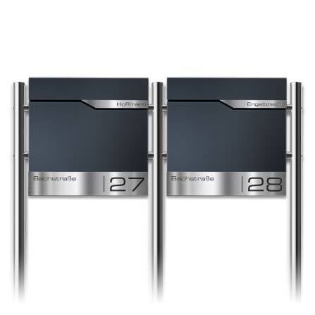 Cutii postale casa - Cutie poștală independentă 2 buc din oțel inoxidabil MimoElvo pentru clădiri de apartamente cu gravare laser  | ral 7016 Personalizata