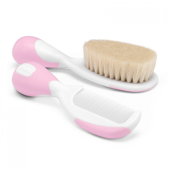 Set 2 piese pieptan si perie pentru fete 0+ luni Chicco 011926, Roz [2]