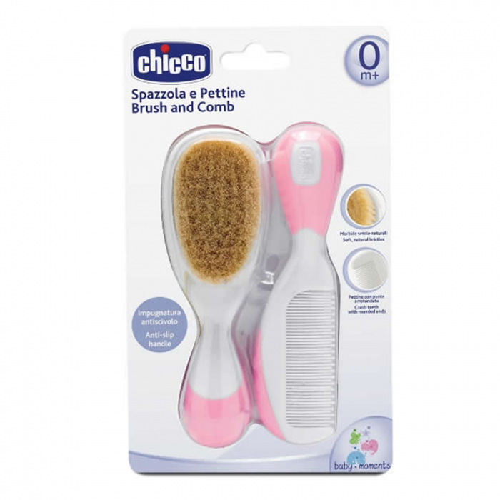 Set 2 piese pieptan si perie pentru fete 0+ luni Chicco 011926, Roz [3]
