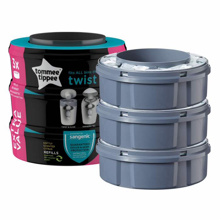 Set 3 rezerve pentru cosul de depozitare scutece Tommee Tippee Sangenic Twist and Click 510075, Gri [2]