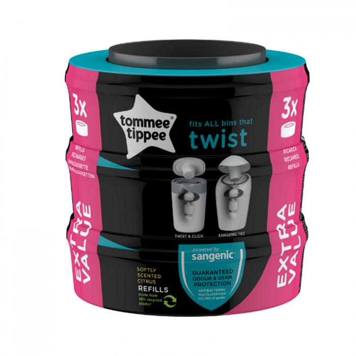 Set 3 rezerve pentru cosul de depozitare scutece Tommee Tippee Sangenic Twist and Click 510075, Gri [3]