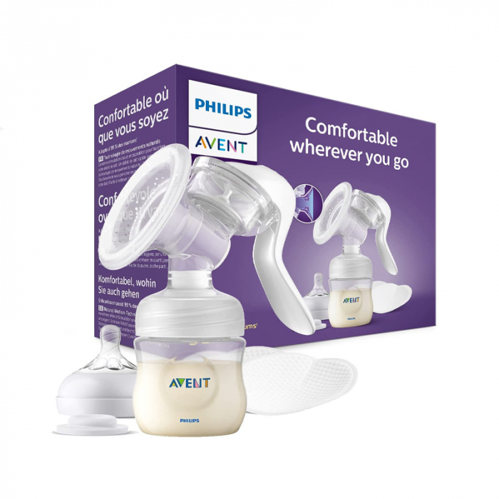 Set pompa de san manuala cu biberon pentru hranire naturala Philips Avent SCF430/10, Alb [4]