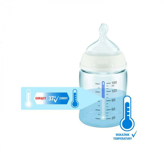 Biberon din sticla cu tetina din silicon pentru fete 120 ml 0-6 luni Nuk First Choice+ 382379-H, Roz [3]