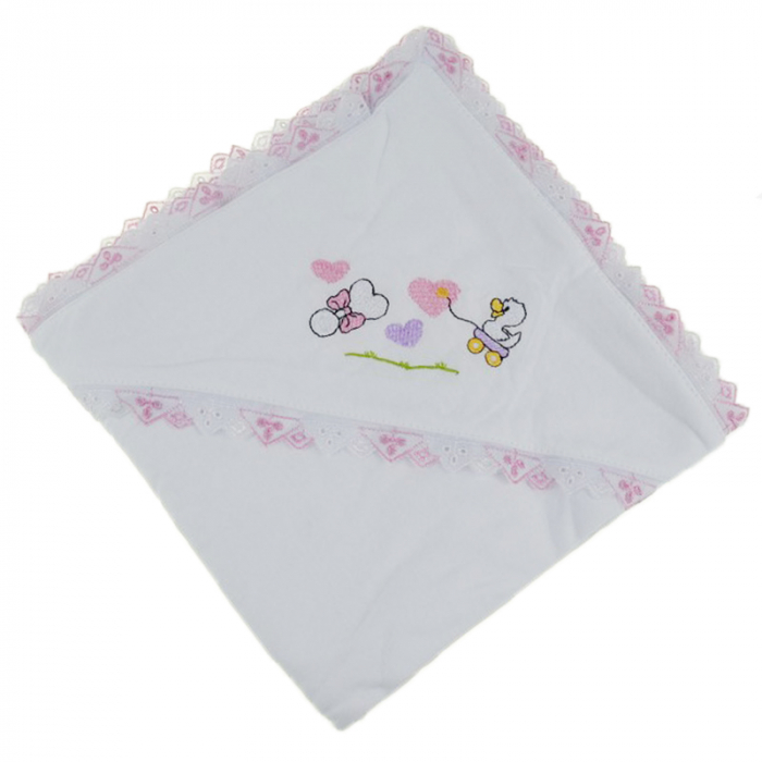 Prosop cu gluga 90 x 90 cm pentru fete Pifou 9001A13, Alb [1]