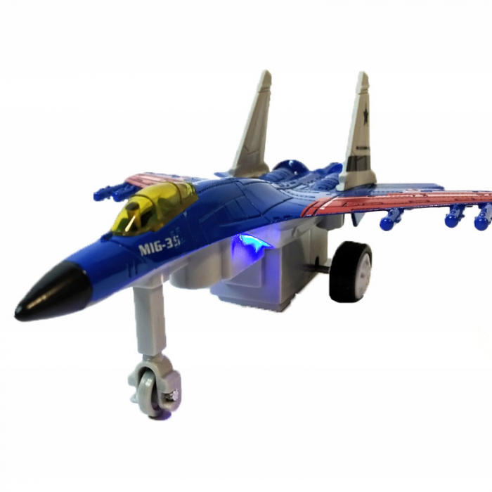 Avion metalic cu sunete si lumini pentru baieti Midex MY66-051, Albastru [1]