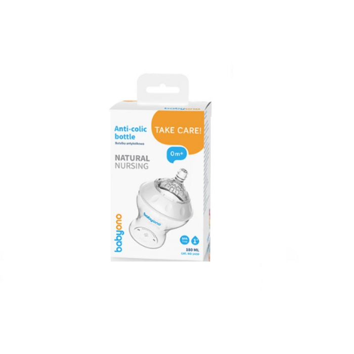 Biberon anti colici cu tetina din silicon 180 ml 0 luni+ BabyOno 1450 [2]