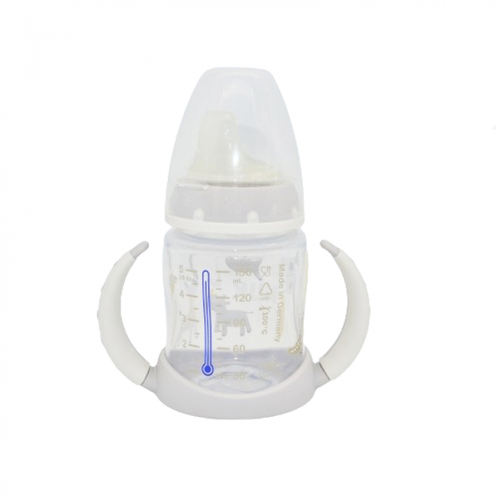 Biberon cu cioc, manere si termometru 6-18 luni M 150 ml Nuk Nature Sense 527656-1G, Gri [4]