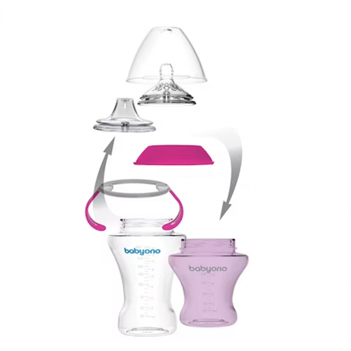 Biberon cu cioc si manere 180 ml BabyOno 1456/02, Mov [3]