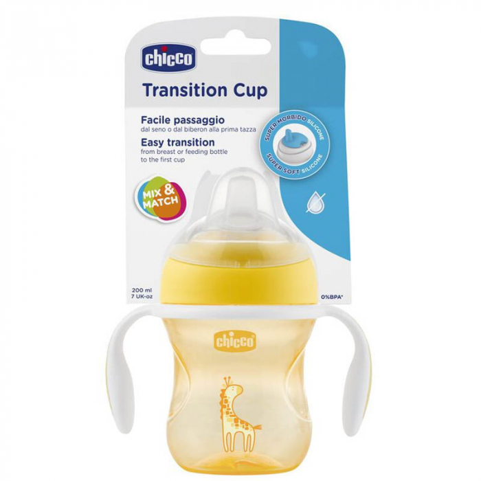 Biberon cu cioc si manere 200 ml Chicco Transition Cup 069996G, Galben [2]
