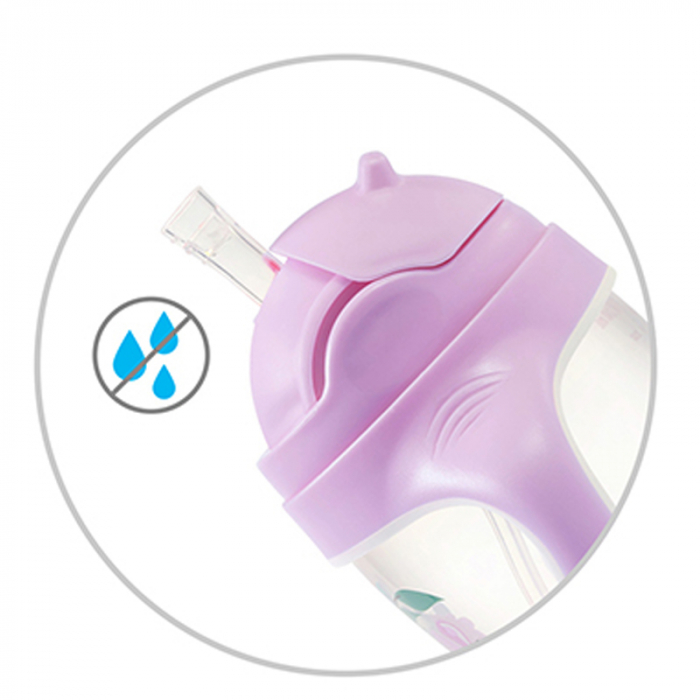 Biberon cu pai si manere 240 ml BabyOno Sippy Cup 1464/05, Roz [5]