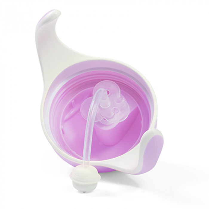 Biberon cu pai si manere 240 ml BabyOno Sippy Cup 1464/05, Roz [3]