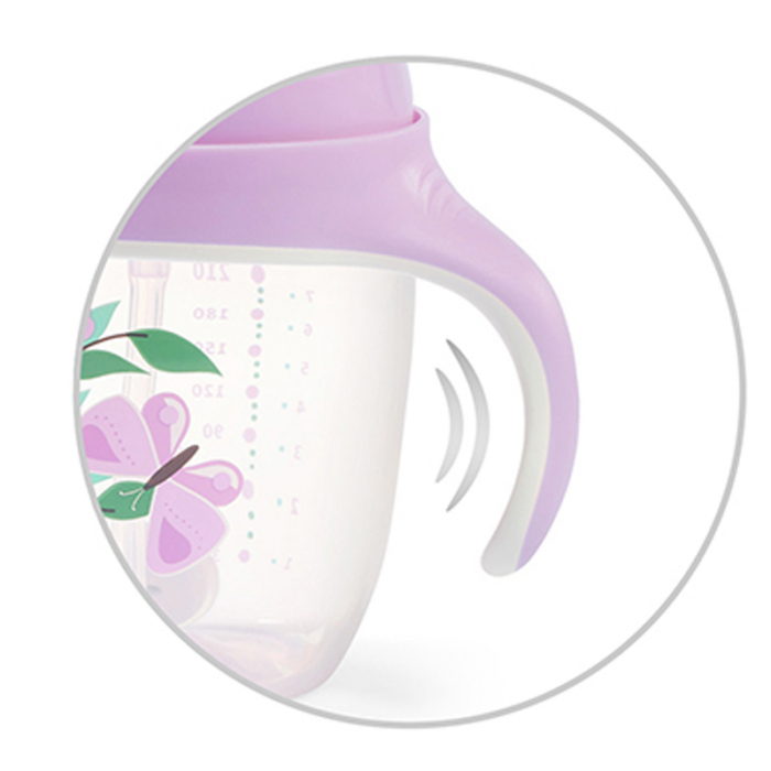Biberon cu pai si manere 240 ml BabyOno Sippy Cup 1464/05, Roz [4]