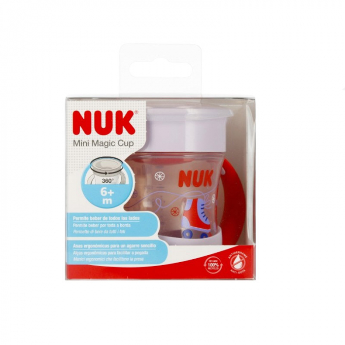 Biberon cu manere si sistem anti curgere 360 grade 160 ml Nuk Mini Magic Cup 10751278, Rosu [3]