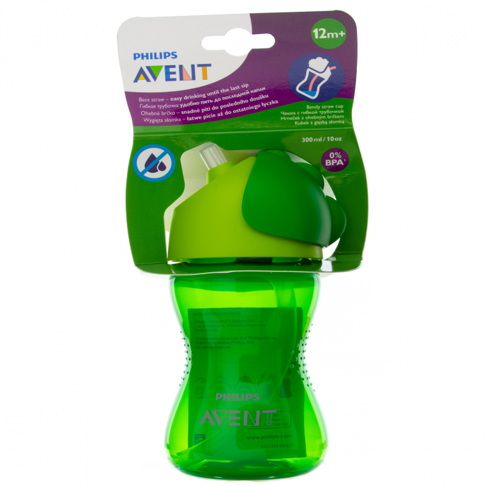 Philips Avent - Vaso verde con pajita 300 ml +12 meses, Set De Biberones