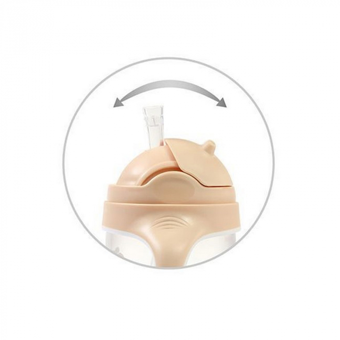 Biberon cu pai si manere 240 ml BabyOno Sippy Cup 1464/04, Crem [5]