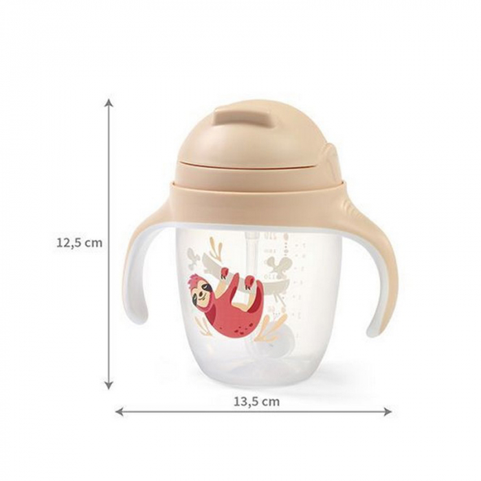 Biberon cu pai si manere 240 ml BabyOno Sippy Cup 1464/04, Crem [3]