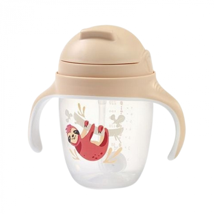 Biberon cu pai si manere 240 ml BabyOno Sippy Cup 1464/04, Crem [1]