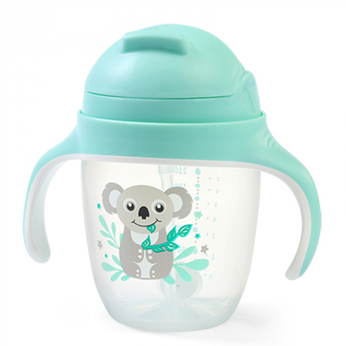 Biberon cu pai si manere 240 ml BabyOno Sippy Cup 1464/03, Turcoaz [1]