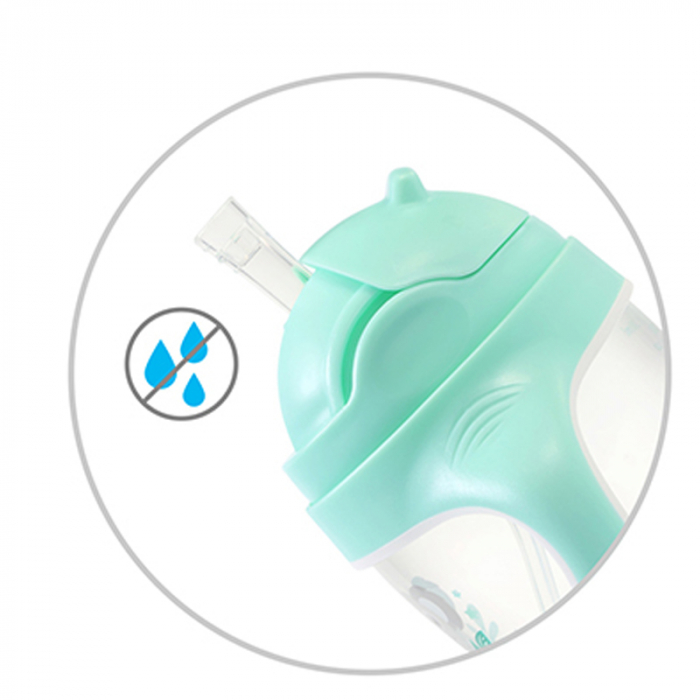 Biberon cu pai si manere 240 ml BabyOno Sippy Cup 1464/03, Turcoaz [4]