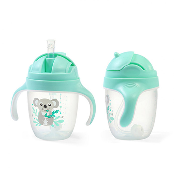 Biberon cu pai si manere 240 ml BabyOno Sippy Cup 1464/03, Turcoaz [2]