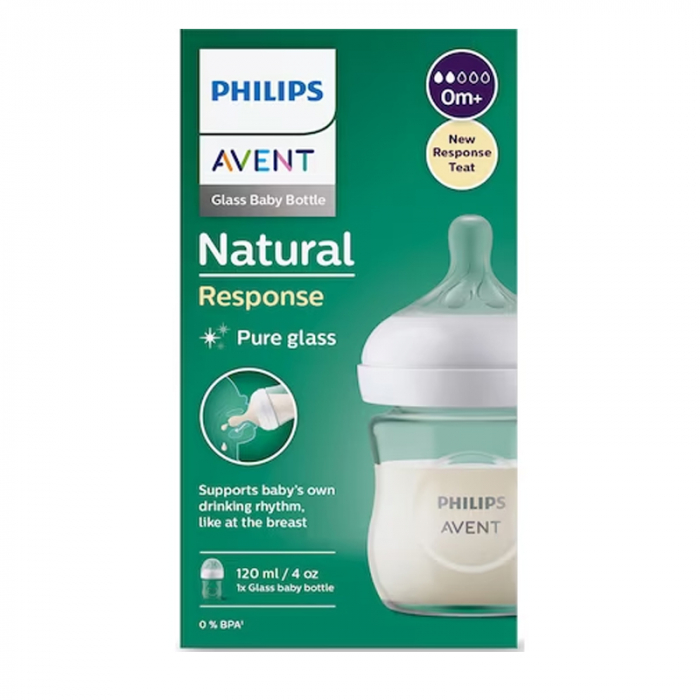 Biberon din sticla cu tetina din silicon ca sanul mamei 120 ml Philips Natural Response SCY930/01A, Alb [4]
