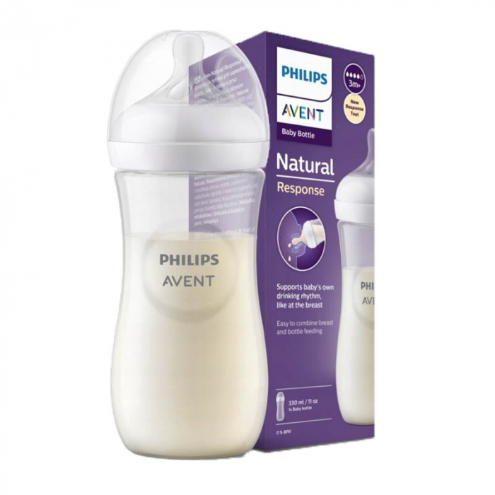 Biberon cu tetina din silicon 330 ml Philips Natural Response SCY906/01, Transparent [3]