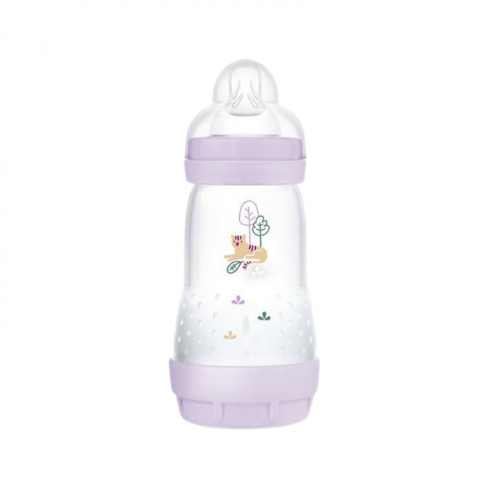 Biberon cu tetina din silicon, 260 ml MAM Perfect Start Anti-Colic, 851162, Mov [1]