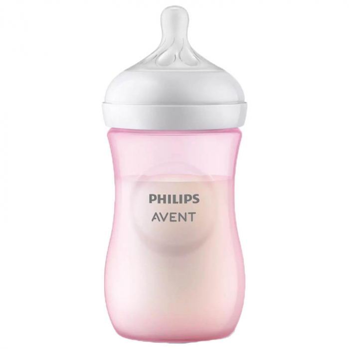 Biberon cu tetina din silicon 260 ml Philips Natural Response SCY903/11, Roz [2]