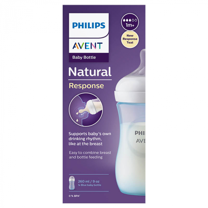 Biberon cu tetina din silicon 260 ml Philips Natural Response SCY903/21, Albastru [5]