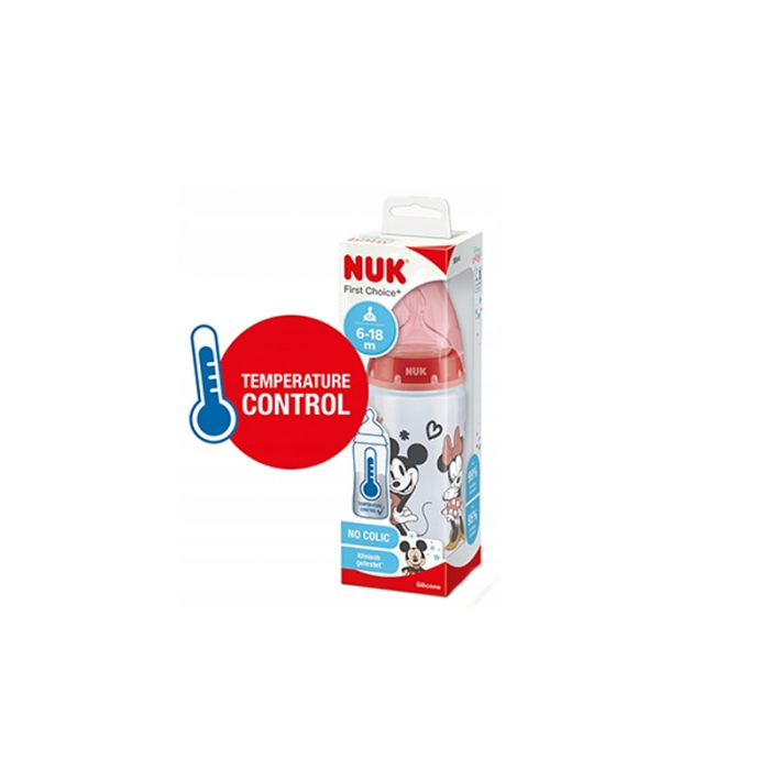 Biberon cu tetina din silicon 300 ml 6-18 luni Nuk First Choice+ Mickey Mouse 741019R, Rosu [6]