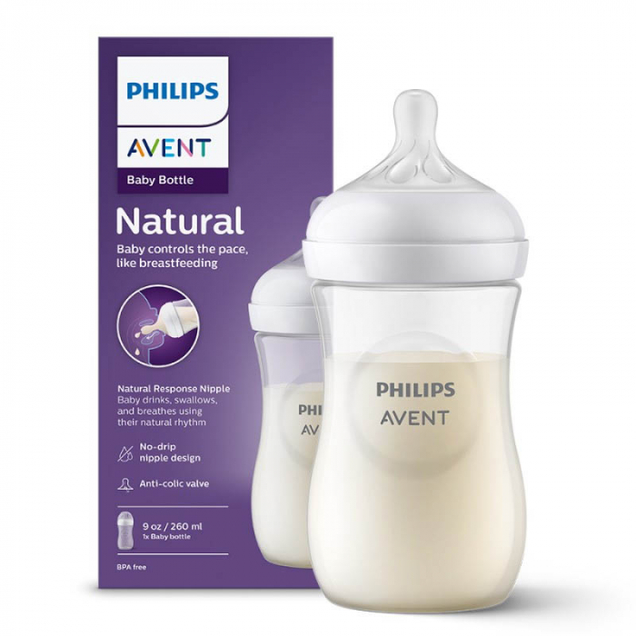 Biberon cu tetina din silicon 260 ml Philips Natural Response SCY903/01, Transparent [5]
