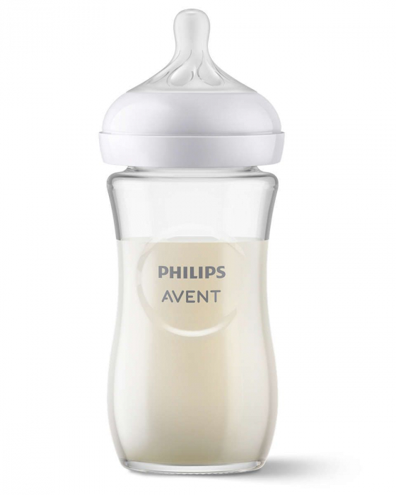 Biberon  din sticla, cu tetina din silicon 240 ml, Philips Natural Response SCY933/01, Transparent [3]